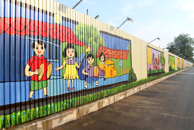Bức tranh 3D lớn gồm nhiều bức tranh nhỏ với chủ đề phong phú và màu sắc rực rỡ